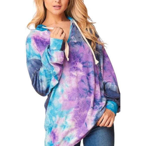NEW ROUSSEAU tiedye brushed bubble sleeve hoodie in purple - Picture 1 of 3